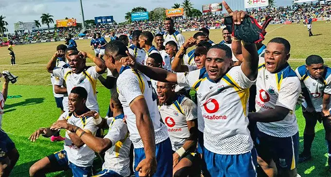 Cuvu College celebrate their win 23-22 against Ratu Kadavulevu School during the Deans quarterfinals on 10 August, 2024.