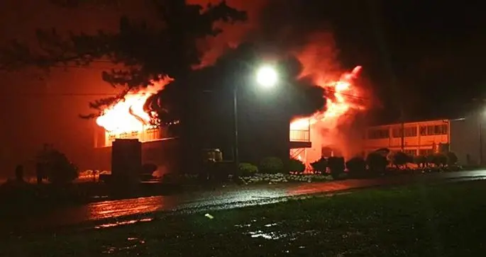 A dormitory at Ratu Kadavulevu School, in Lodoni, Tailevu was extensively damaged by a fire last night. Photo: Facebook
