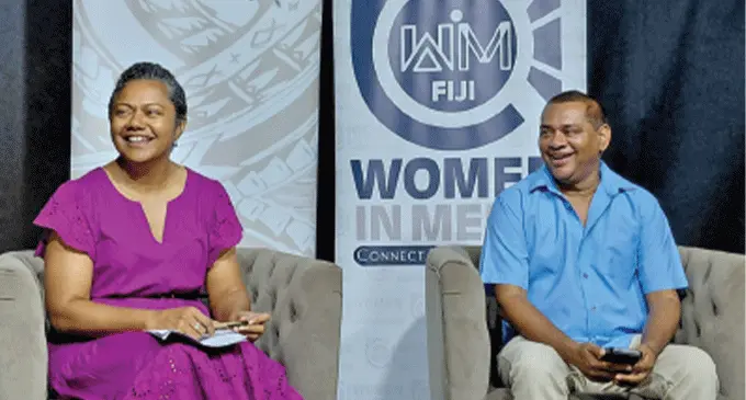 From left: Fijian Media Association (FMA) president and WiM co-founder Rosi Doviverata with FMA general-secretary Stanley Simpson in Suva on June 16, 2025. Photo: Kaneta Naimatau