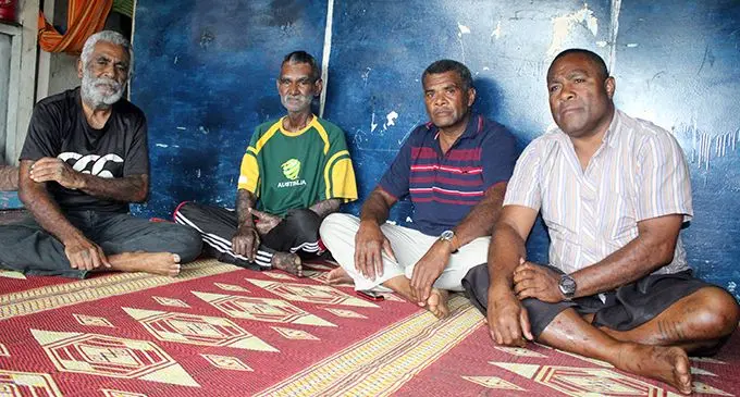 From left: Valebure clan leader Taitusi Rokocua with fellow clan members Nimilote Ratudina, Jese Toduadua and Colo-i-Suva Village headman Tomasi Davuni at Colo-i-Suva Village on May 5, 2019.  Photo: Simione Haravanua
