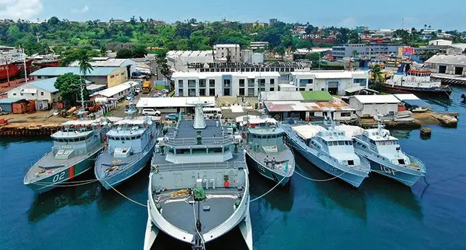 From left: RVS Tukoro, RFNS Kula, RFNS Kacau, RFNS Kikau, RFNS Lautoka and RFNS Levuka at the naval base in Suva. Photo: Republic of Fiji Military Force (RFMF) Naval Division