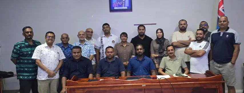 Vodafone Festival of the Friendly North newly elected president Mohammed Saiyum (first row, third from left) with committee members in Labasa on April 1, 2026. 