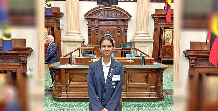 Neharika Singh inside the Teen Parliament in South Australia.