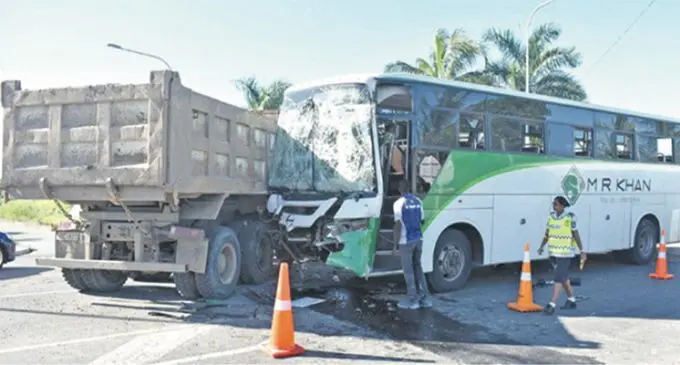 An MR Khan bus collided with a 10-wheeler truck at Navakai Junction in Nadi in 2017. Photo: Waisea Nasokia