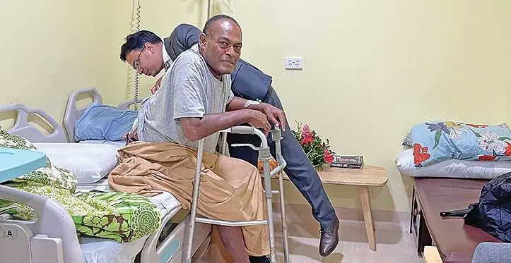 Doctor Hitesh Garg with patient Serupepeli Cagivanua at the Nasese Private Hospital in Suva. Photo: Aralai Vosayaco.