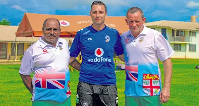 From left: Bal Sanju Reddy, Christophe Gamel and new goalkeeper coach Xavier Henneuse. Photo: Fiji FA Media