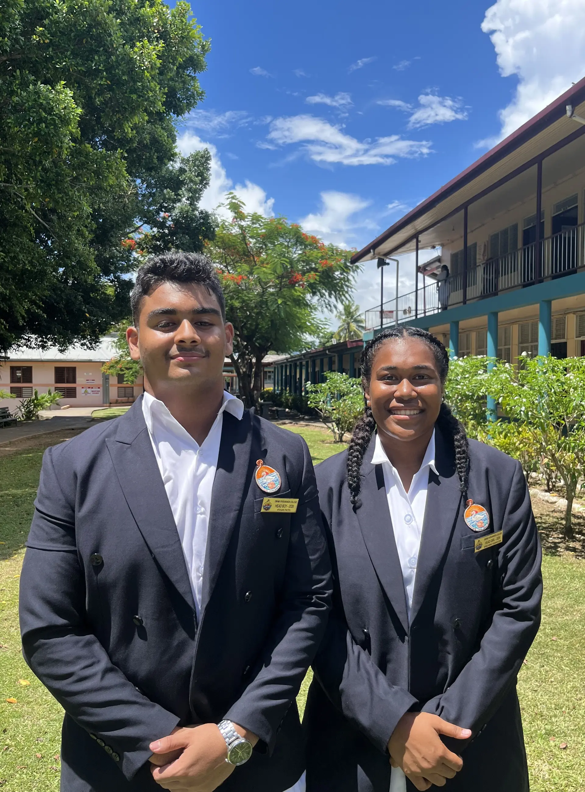 Swami Vivekananda College head boy Vivaan Patel with head girl Brieanna Rabakewa.