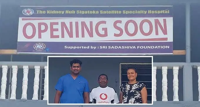 From left: Biomedical engineer Vishant Kumar, Olosara advisory councillor Arvin Mestry, and Kidney Hub chief executive officer Mereamo Tabua. Photo: Waisea Nasokia