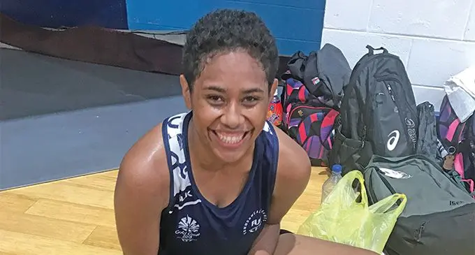 Episake Kahatoka taking a break after the first Fijian Pearls trials for the 2019 Netball World Cup at the National Gymnasium. Photo: Grace Narayan