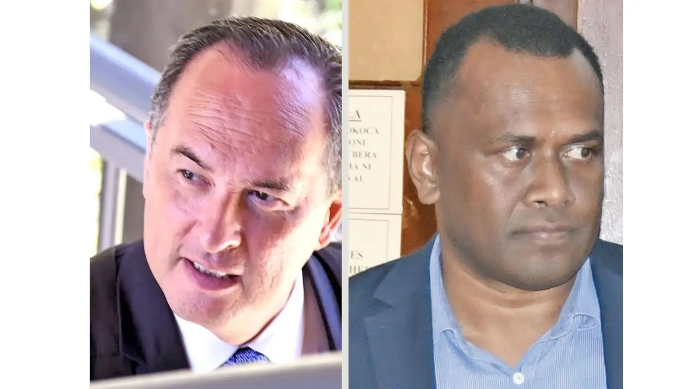 Defence lawyer Wylie Clarke (left) and former FICAC investigator Alifereti Wakanivesi.