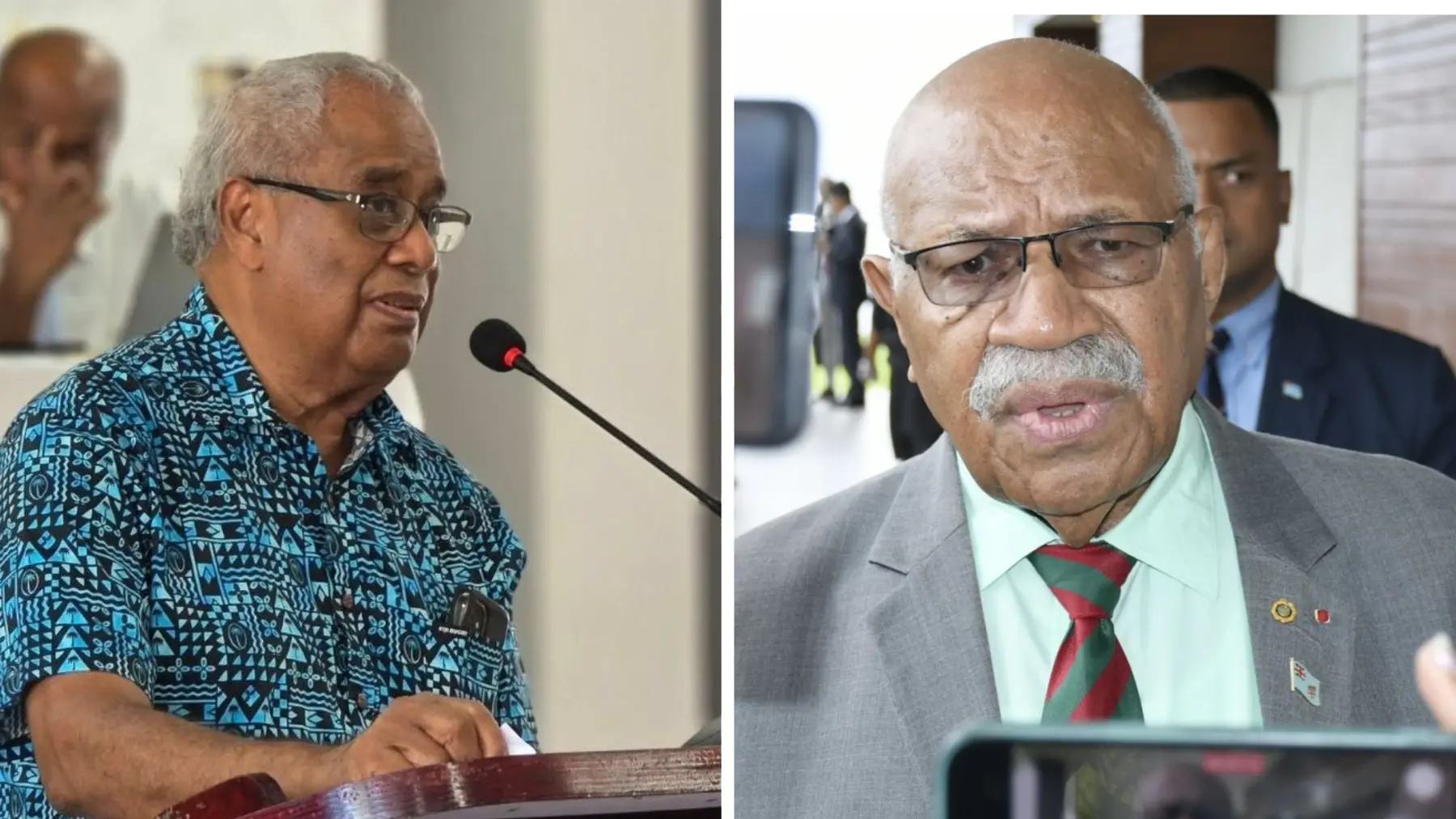 Unity Fiji Party leader Savenaca Narube and Prime Minister Sitiveni Rabuka.