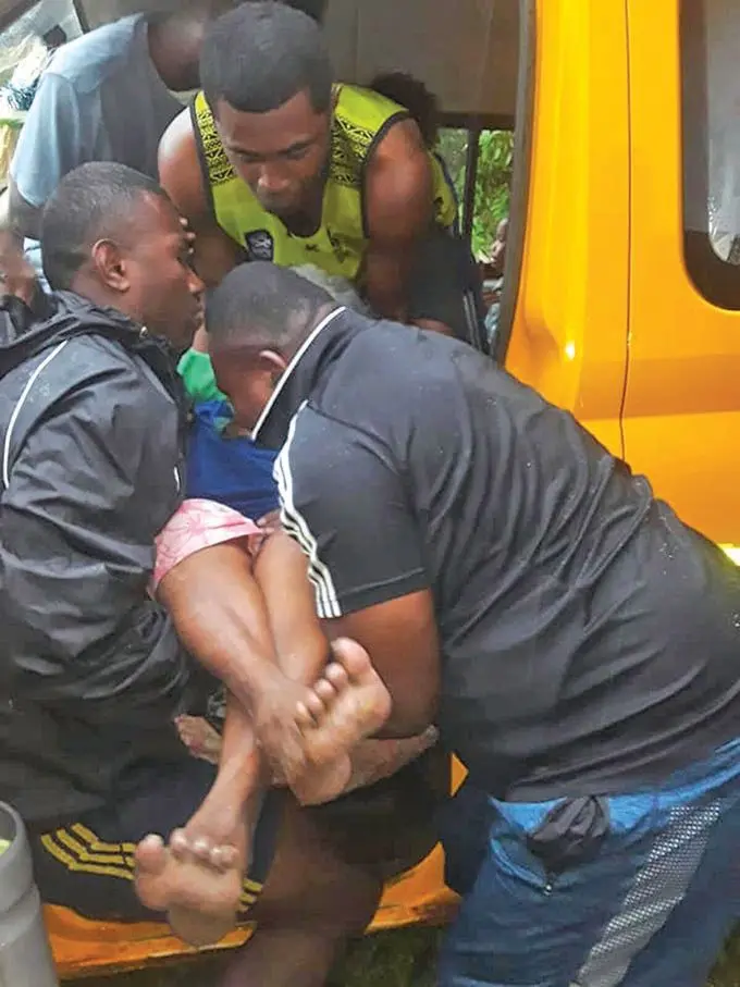 Rewa rugby players assist in transporting senior senior citizens to the evacuation centres in Vakano Village in Lakeba on December 16, 2020. Photo: Rewa Rugby