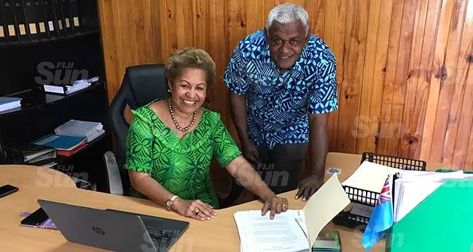 SODELPA general secretary Emele Duituturaga and assistant general secretary Lenaitasi Duru at the party’s headquarters on June 30, 2020. Photo: Inoke Rabonu
