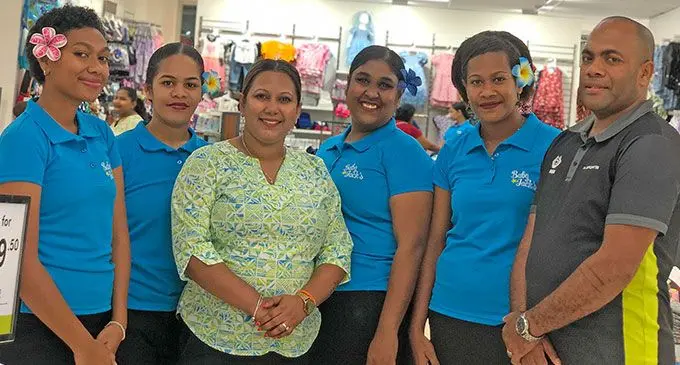 Baby Jack’s staff at Damodar city from left: Lavenia, Bulou, Poonam, Bavana, Losana and Taniela after the opneing of Baby Jack’s newest outlet in Damodar City on September 6, 2024. Photo: Viliame Tawanakoro
