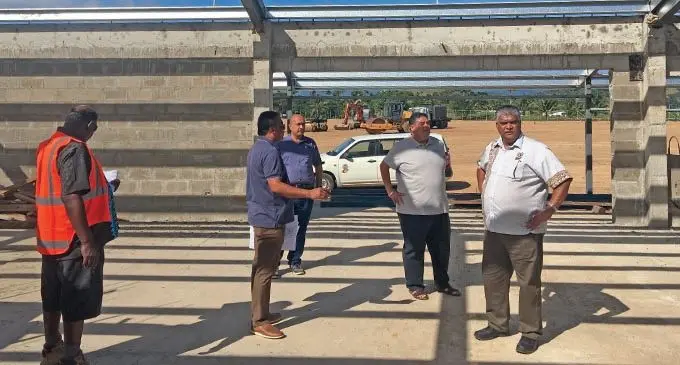 Fiji Football Association president Rajesh Patel (fourth from left) and CEO Mohammed Yusuf at the construction site of the academy in Labasa on July 4, 2020.  Photo: Renu Radhika