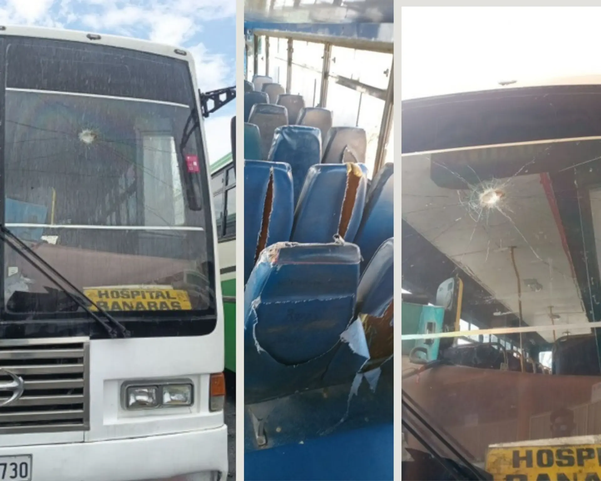 Damage sustained on Classic Buses following alleged bus-stoning incidents in Banaras and Tomuka.