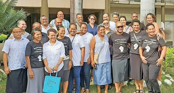 Some of the terminated staff from Fiji Airways at the Lautoka court house on March 22, 2021. Photo: Salote Qalubau