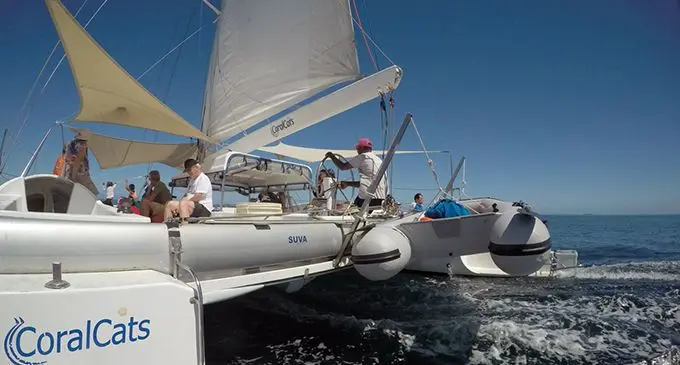 Day tour on Coral Cats with swimming, snorkelling and sailing in the Mamanuca Group