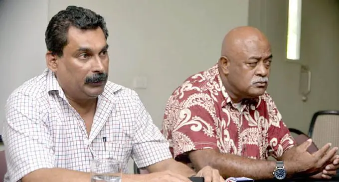 Trade  unionists Felix Anthony (left) with Daniel Urai.  FILE PHOTO