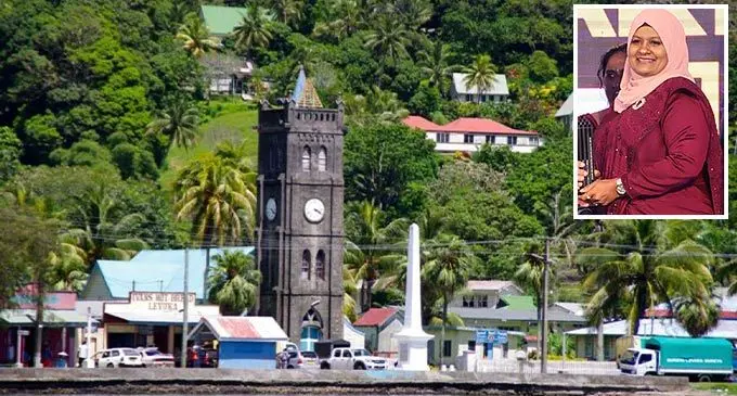 Levuka Town, Ovalau. Top Inset: Hygiene and Sanitisation Services (Fiji)PTE Limited and Flick Hygiene PTE Limited general manager Kushnumma Begum. Photo: Sosiveta Korobiau
