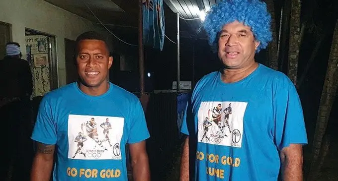 From left: Former Olympic Games gold medallist Samisoni Viriviri with Vuniani Derenalagi at Nawaka Village in Nadi on July 29, 2021. Photo: Waisea Nasokia