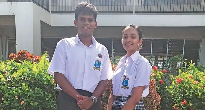 Jai Narayan College head boy Arnold Ashveet Chand and head girl Amisha Chand at the school on  February 26, 2021.  Photo: Wati Talebula-Nuku