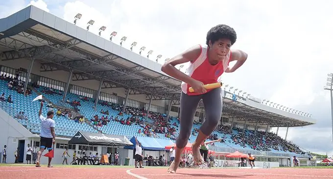 Meresaini Lesumailodoni in action during the Nasinu Secondary School inter-house inter-girls 4x4 heats at ANZ Stadium on February 21, 2019.Photo:  Ronald Kumar
