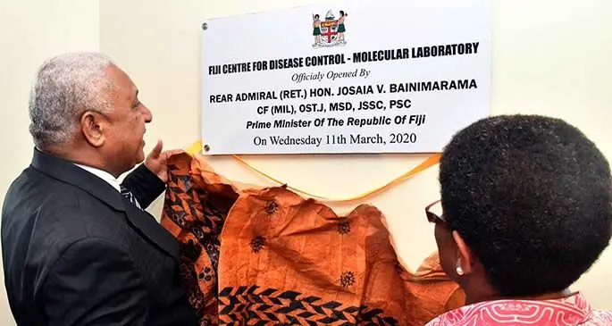 Prime Minister Voreqe Bainimarama commissions the newly refurbished Molecular Lab in Tamavua, on March 11, 2020. Photo: DEPTFO News