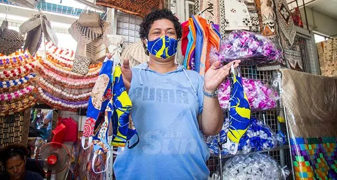 Mask maker Talei Tikomaisolomone at her shop at the Flea Market on the 23rd April 2021. Photo: Leon Lord