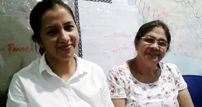 Lautoka Magistrates Court Resident Magistrate Nayani Kasturiratne with her mother Swarna Gemadedara after receiving the AstraZeneca COVID-19 vaccine on April 13, 2021. Photo: Salote Qalubau