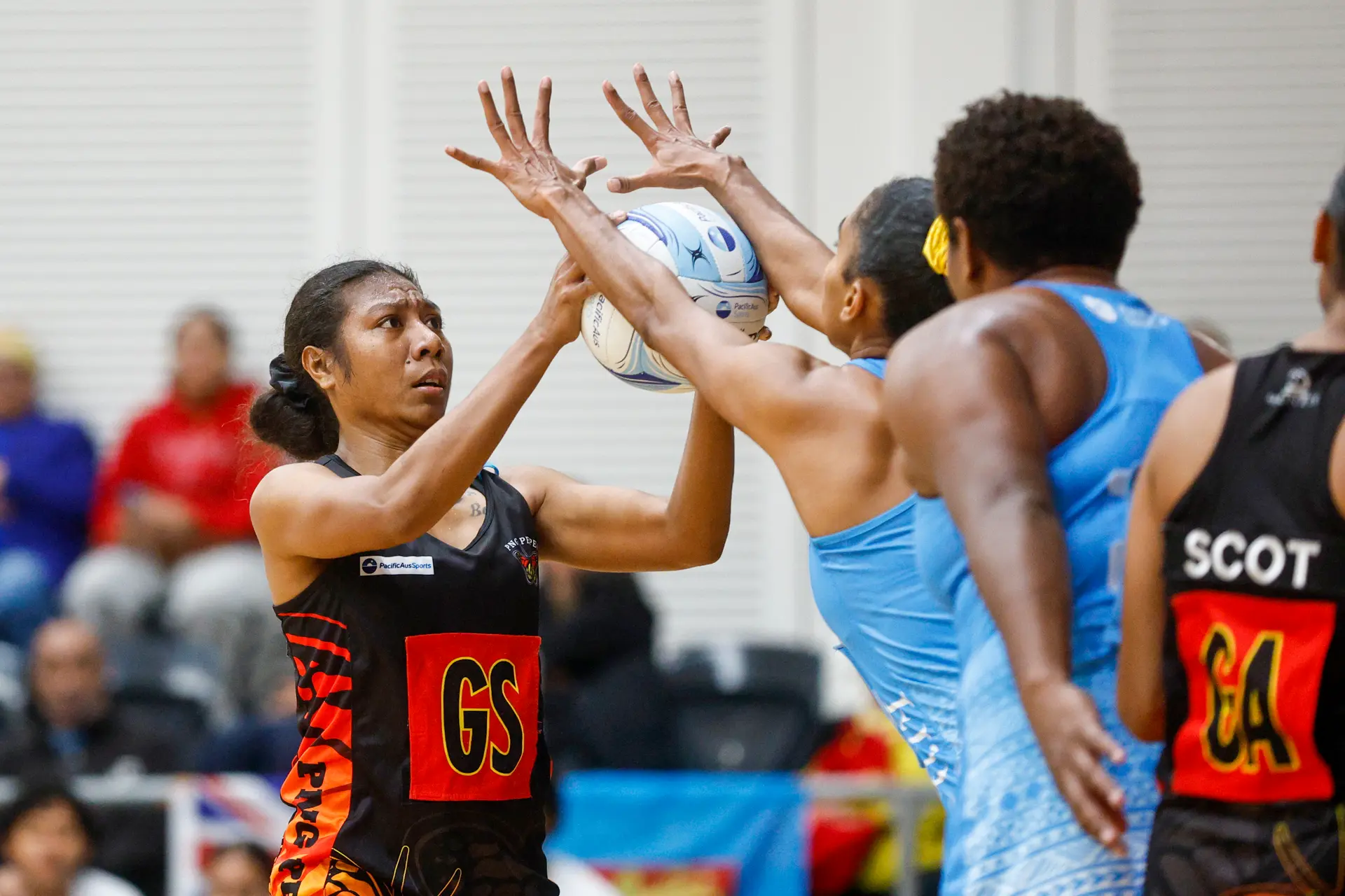 Kala Ali of the Papua New Guinea Pepes passes during their Inaugural Spirit Series Round 3 match against Fiji Pearls at Netball Central in Sydney, on July 10, 2026. Photo:AAP Image/Mark Evans