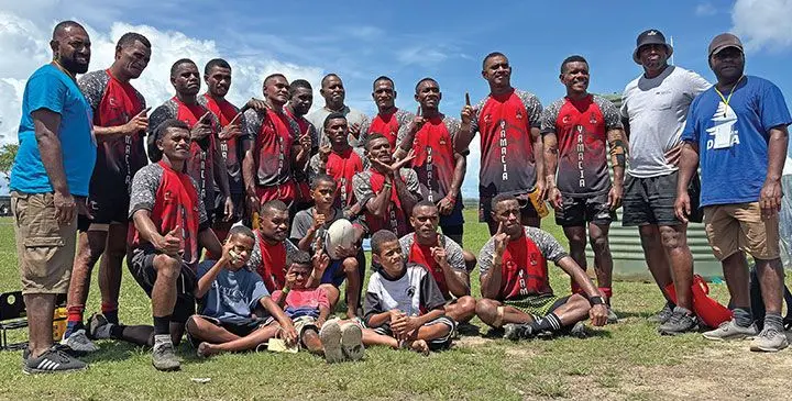 The TMC Naboutini 7s team during the Fiji Bitter Marist 7s at the HFC Bank Stadium on March 21, 2025. Photo: Josua Buredua