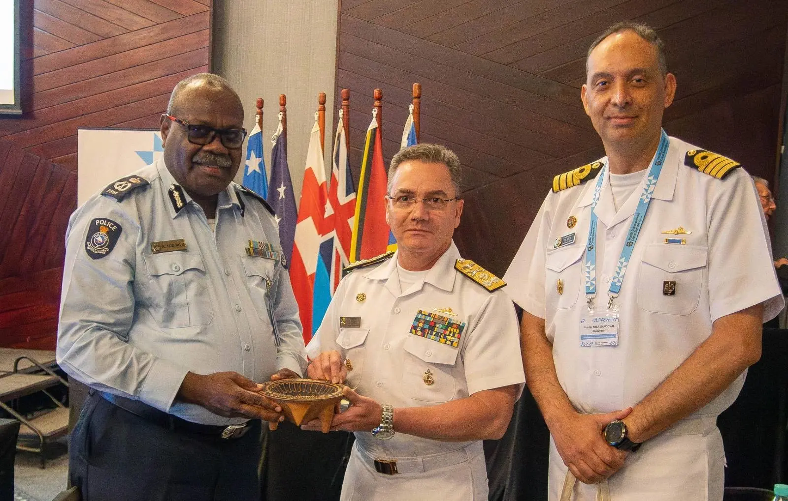 Fiji’s Commissioner of Police Rusiate Tudravu with senior Colombian Navy officers, Vice Admiral Carlos Hernando Oramas Maldonado and Captain Nic.jpg