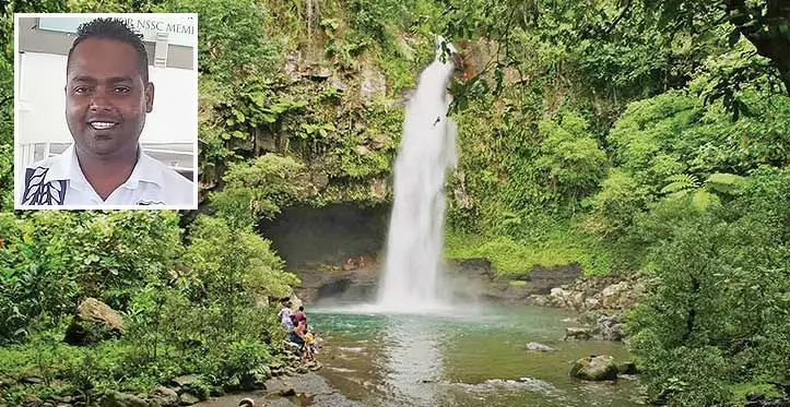A waterfall in Taveuni. Inset: Shamal Kumar