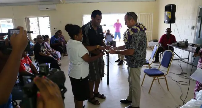 Australian High Commissioner John Feakes handing over the Cane to Josua Naulumatua Tokalaulevu on February 26, 2018.  Photo: Australian High Commission
