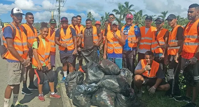 Members of the Veiyasana Rugby League Club during their clean-up campaign in Nakasi on February 27, 2021.  Photo:  Kelera Sovasiga