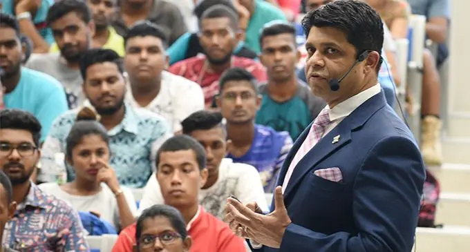 Attorney General and Minister for Economy Aiyaz Sayed-Khaiyum during budget consultation at Fiji National University Samabula Campus on March 20, 2018. Photo: Ronald Kumar.