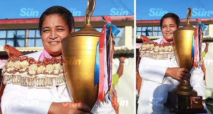 Reverend Asinate Mataitoga and her awards after the graduation in Nausori on November 18, 2021. Photo: Leon Lord