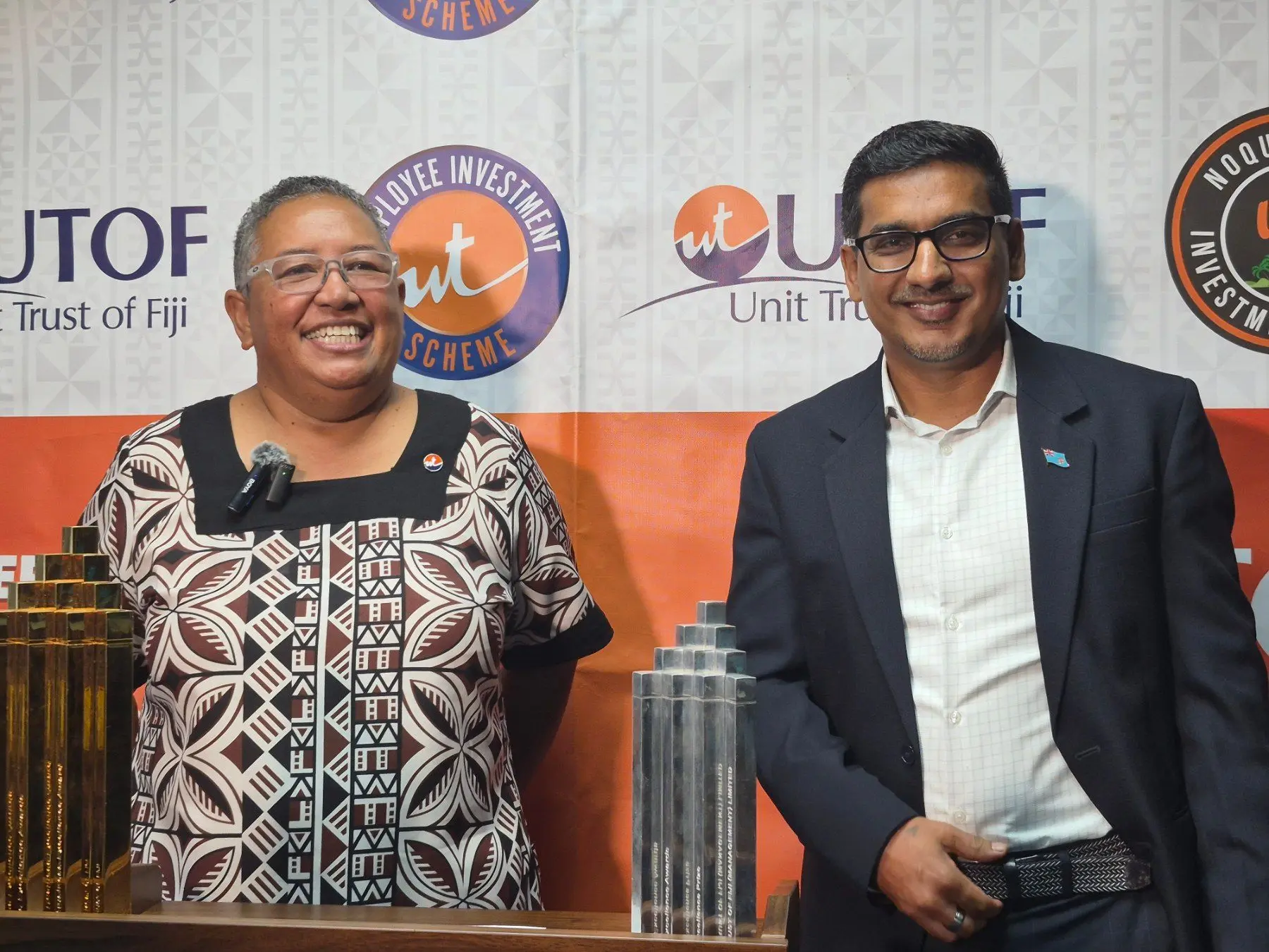 From left - Unit Trust of Fiji chairperson Lavinia Kaumaitotoya and Unit Trust of Fiji chief executive officer Vilash Chand.