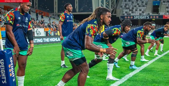Swire Shipping Fijian Drua at the Forsyth Barr Stadium in Dunedin, New Zealand on April 12, 2025.