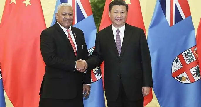 President of the People’s Republic of China, His Excellency Xi Jinping and Fijian Prime Minister, Honourable Josaia Voreqe Bainimarama during his official visit to China in 2017.