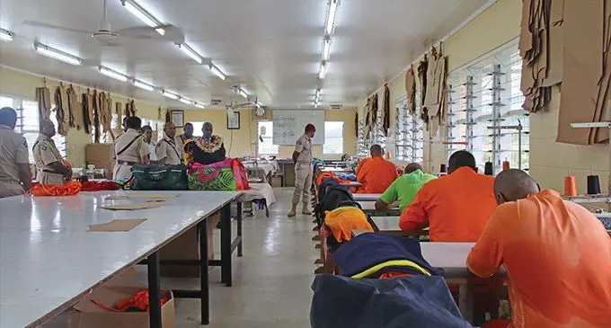 Attorney-General Siromi Turaga visiting the tailoring room at the Fiji Corrections Services Facility. Photo: Kelera Sovasiga-Tuisawau