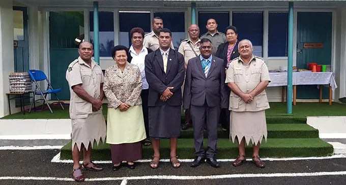 Public Accounts Standing Committee members Adi Litia Qionibaravi (front second from left) Aseri Radrodro and Vijendra Prakash, with Fiji Corrections Commissioner Commander Francis Kean (front right).  