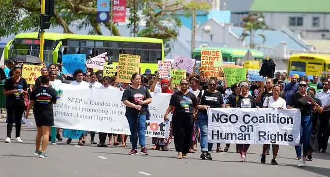 Members of Non-Governmental Organisations (NGO) march through Suva City to Ratu Sukuna Park to mark Human Rights Day on December 10. 2020. Photos: Ronald Kumar