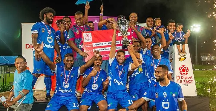 The victorious Lautoka football team celebrate their Digicel Fiji FACT title win at Suva's HFC Bank Stadium on June 18, 2023. Photo: Leon Lord