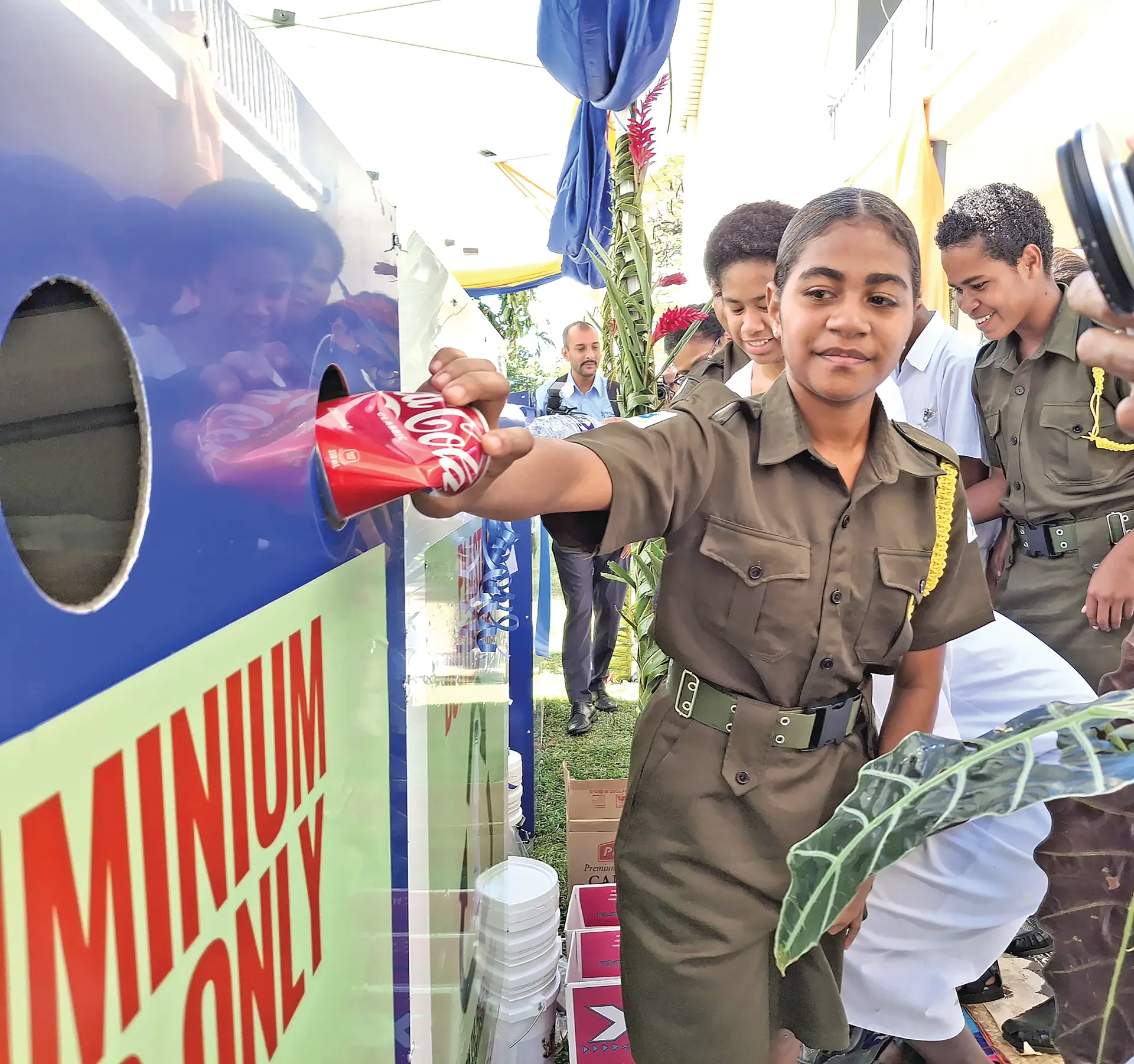 Students of Natabua High School putting trash in the bin during the launch of the School Waste Management programme on June 24, 2026
