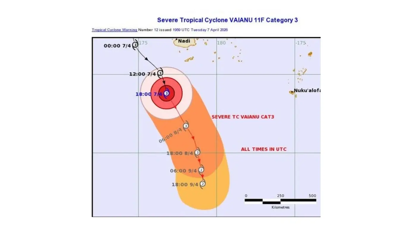 Forecast map on the path of Severe Tropical Cyclone Vaianu