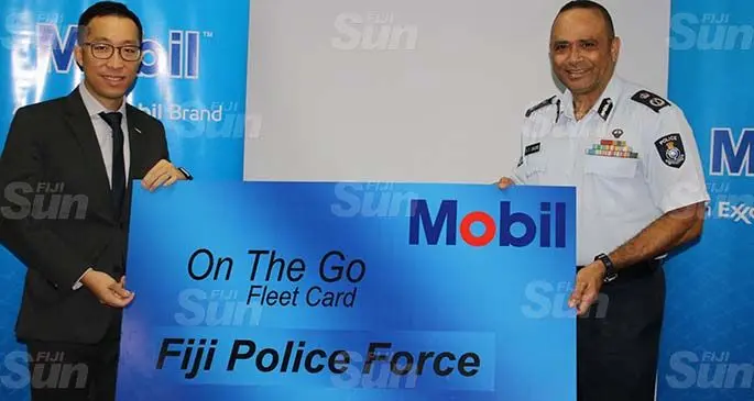Mobil Oil (Fiji) Lead country manager Adi Tamara (left) with Commissioner of Police Brigadier-General Sitiveni Qiliho. Photo: Ronald Kumar