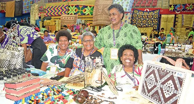 Rewa Women’s Group members (from left) Karalaini Qalisa, Torika Manapau, Litiana Tuitubau and Luisa Buli with their display during the sixth National Women’s Expo at the Vodafone Arena on November 21, 2023. Photo: Ronald Kumar