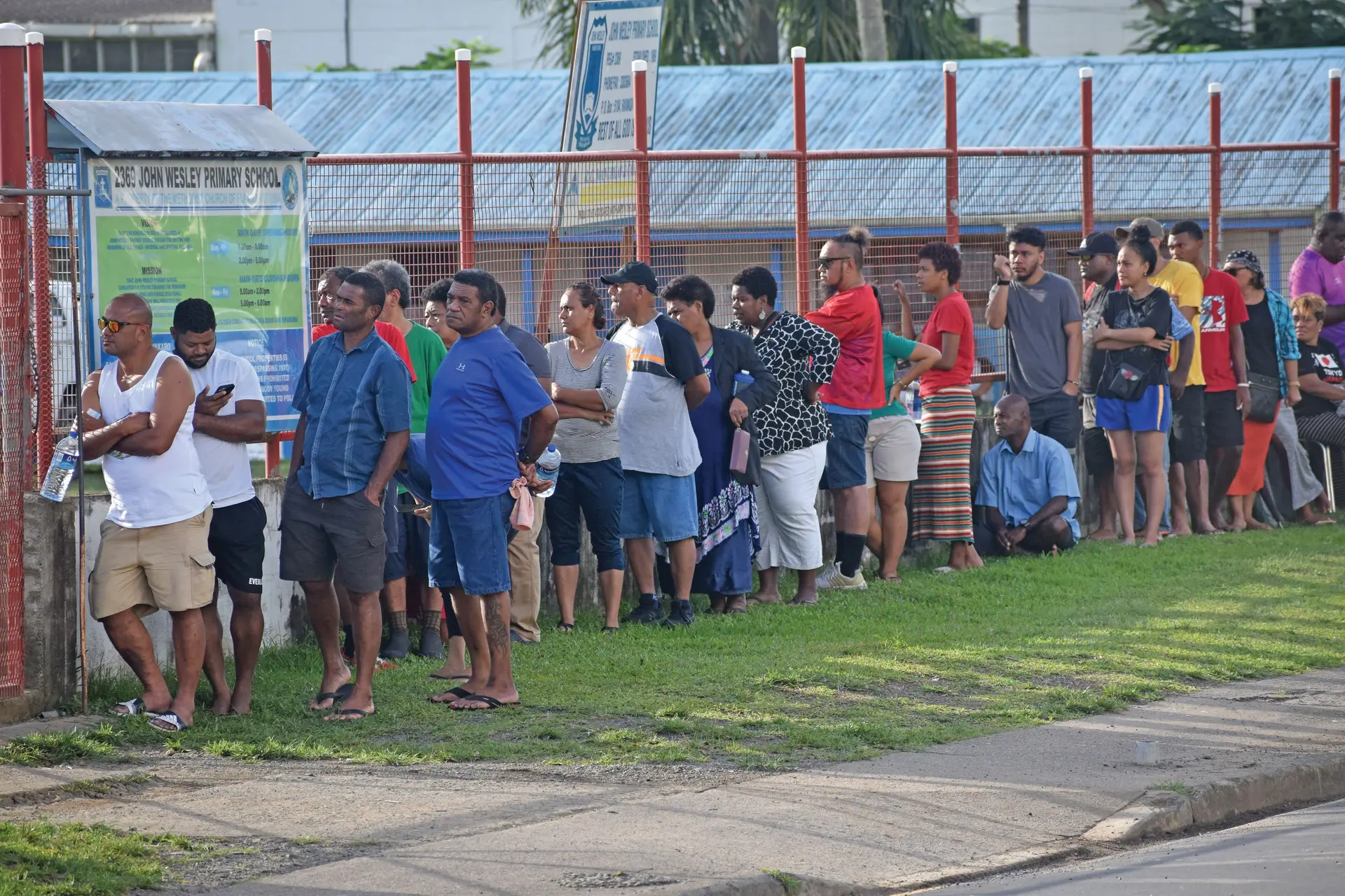 Voters line up outside John Wesley Primary School along Grantham Road in Raiwaqa before 7.30am to cast their vote as polling  officially opened for Fiji’s 2022 General Election.
